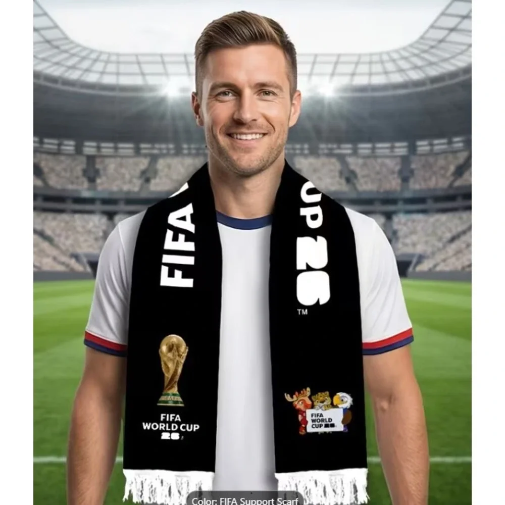 FIFA World Cup 26 Soccer Scarf Black Fringed Fan Thin Decorative 54in